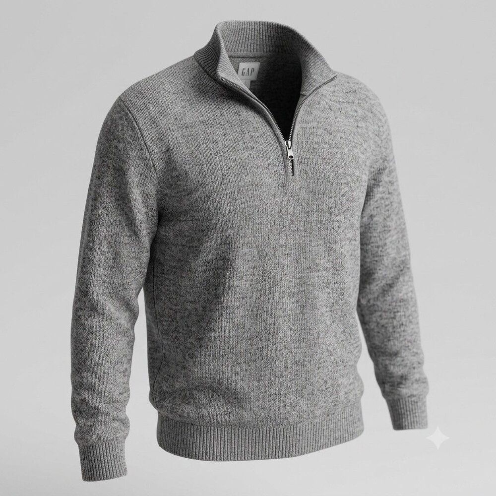 GAP Mens XL Gray Quarter Zip Mock Neck Pullover Sweater Cotton Knit Solid